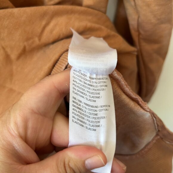 Any Body Pull Over Sweatshirt Womens Large Tan Hooded Pockets - Picture 5 of 6